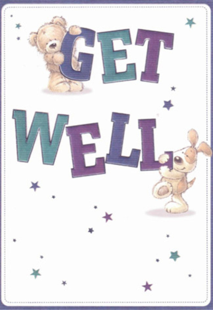 A vivid scene comes to life on this get well card, echoing the heartfelt connections that thrive in Hillingdon's welcoming community. The artwork features a sweet teddy bear, its fur textured with subtle brushstrokes, holding on to the prominent word 'GET,' while an affectionate puppy with velvety ears leans lovingly against 'WELL.' Around them, playful stars in various shades of blue, violet, and turquoise shimmer with hope and encouragement, creating an atmosphere as uplifting as a walk through Hillingdon Court Park. The bold yet friendly lettering-sturdy, multi-hued, and full of positive energy-grounds the design with cheerful reassurance. The overall texture invites touch, suggesting the softness of fur and the feeling of a well-worn plush toy. From a florist's point of view, the arrangement of every detail mirrors the art of building an uplifting bouquet-each brushstroke and flourish carefully chosen, each element contributing to a mood of optimism. Sending this card alongside blooms from a local florist provides an extra layer of heartfelt support, making it an ideal token for those needing comfort and a gentle reminder of their community's care.