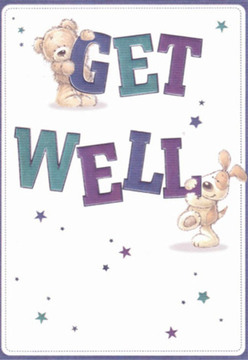 Capturing the spirit of care found throughout Hillingdon, this get well card bursts with a friendly, restorative energy. At its centre, a cuddly teddy bear perches atop the deep purple 'GET,' his plush arms embracing the letters as if offering a comforting hug. Just below, a cheerful puppy with big, expressive eyes cozies up to the word 'WELL,' their playful rapport suggesting optimism and support. The typography stands out vibrantly-shaded in indigos and teals-set against a crisp, clean background that recalls the clarity of freshly cut flowers on display at Flower Delivery Hillingdon. Sprightly stars, scattered in shimmering blues and purples, bring an extra touch of magic and possibility, much like the feeling when a thoughtfully arranged bouquet arrives at a loved one's doorstep. As a local florist, I recognise in these illustrated details the same intention found in every bloom and ribbon we select for neighbours in Hayes, Uxbridge, or Yiewsley-a desire to bring light and healing, even in the smallest gestures. This scene offers visual and emotional comfort, a gentle reminder that a simple act of kindness can be the perfect pick-me-up for anyone on the mend.